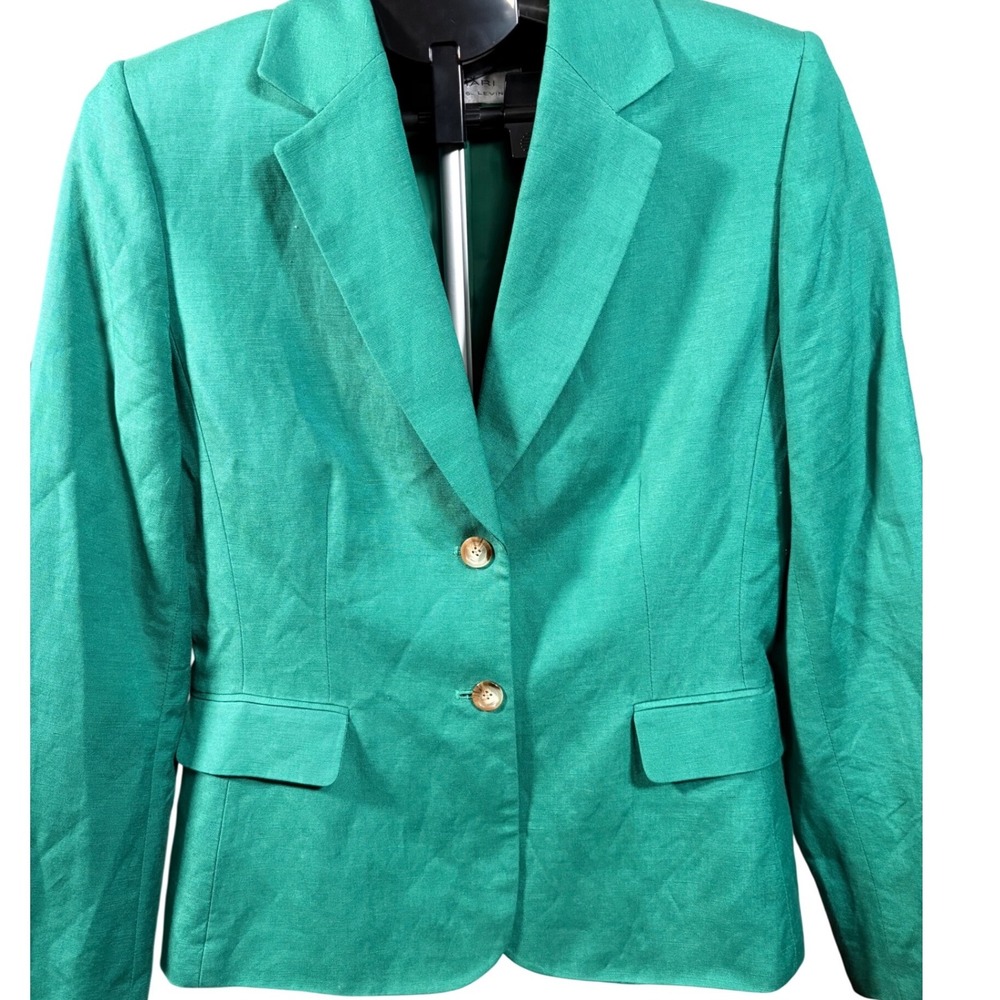 Tahari Linen Blend Blazer Kelly Green Tailored Career Jacket Women 10‎